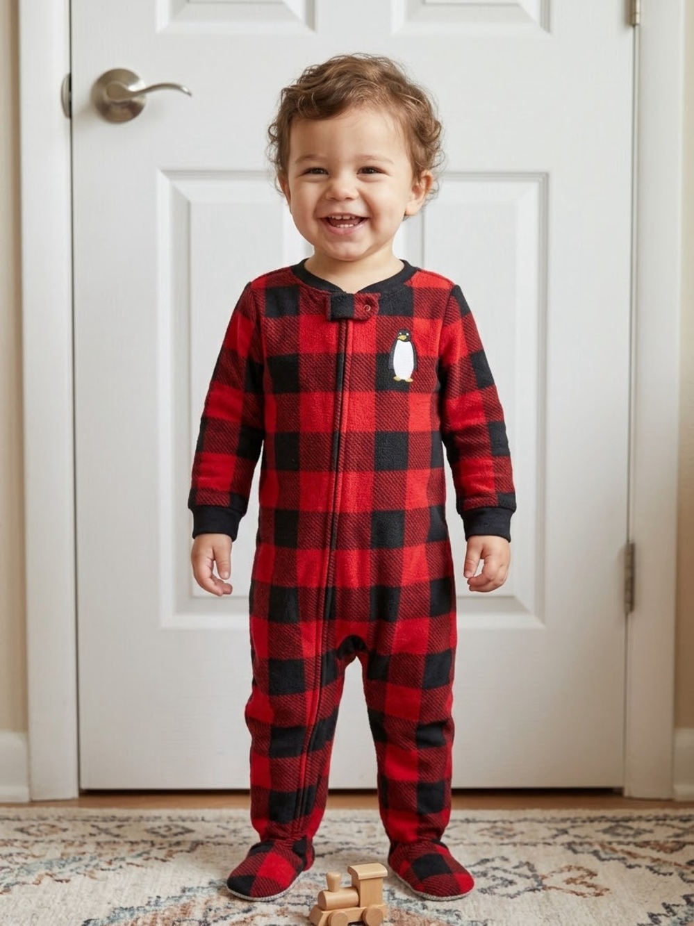 🎉 (18m) Carter’s Red Buffalo Plaid Fleece Footed Sleeper Pajamas